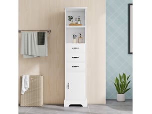 Meuble de salle de bain 38x26x172,5 cm avec ses 3 tiroirs, rangement ajustable, armoire de rangement, en mdf blanc