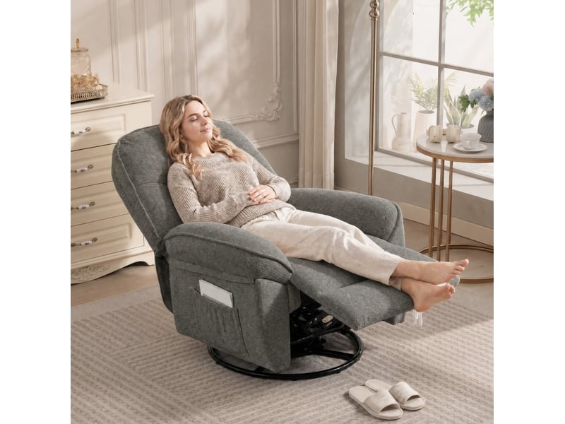  Fauteuil relax pivotant gris clair avec fonction bascule, inclinaison manuelle et repose-pieds  - Conforama B