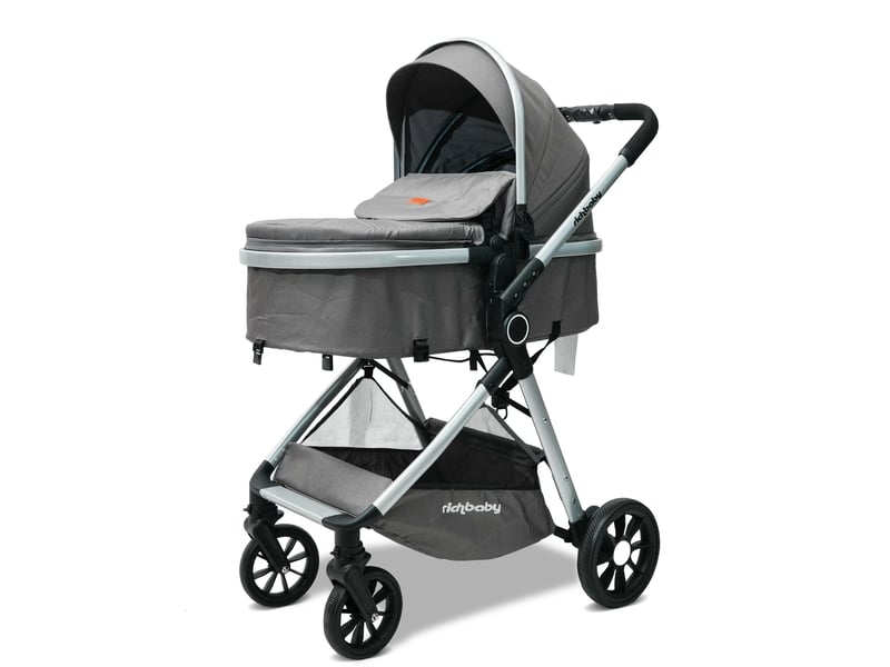 Poussette combinée 2 en 1 80 x 62 x 106 cm gris antique, tissu et mesh, pliage rapide, naissance à 36 mois - Conforama A