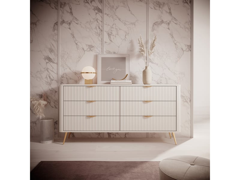  Buffet hali, commode 6 tiroirs, 163x38x81h cm beige Hali - Conforama B