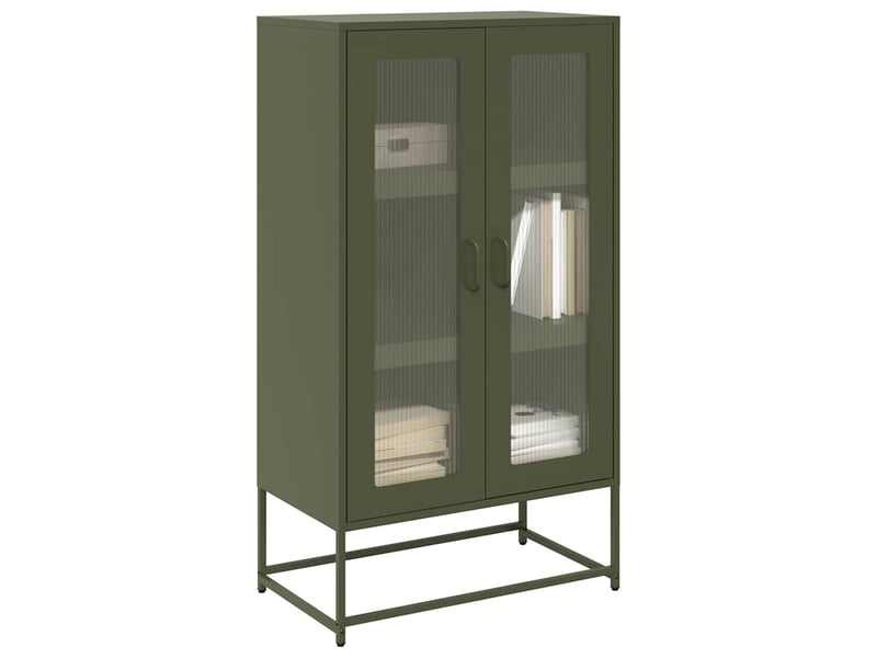Buffet haut - bahut - meuble de rangement vert olive 68x39x123 cm acier - Conforama B