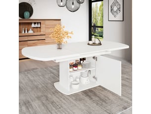 Table à manger extensible,140200x80x75 cm,avec rangement,panneau de particules,blanc et argenté