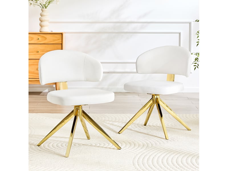  Lot de 2 chaises de salle à manger pivotantes à 360° avec dossier incurvé en pu blanc et doré  - Conforama E