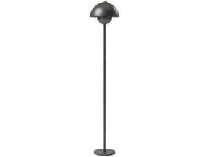 Lampadaire élégant en métal gris, abat-jour rond, interrupteur au pied, long câble, pour salon et chambre