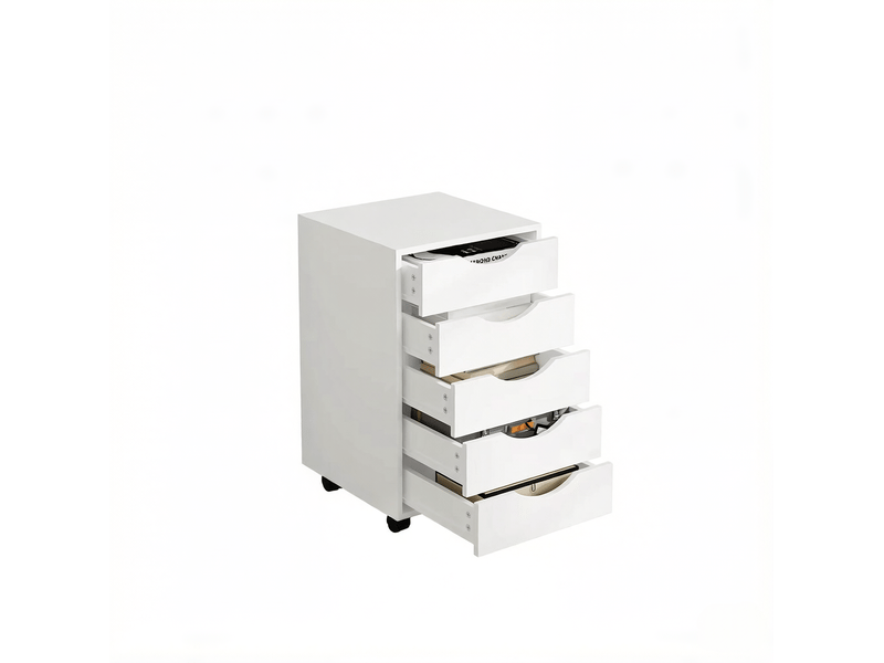  Caisson de bureau mobile 40x40x66,5 cm – blanc – 5 tiroirs, roulettes 360° avec freins intégrés  - Conforama A