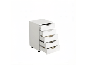 Caisson de bureau mobile 40x40x66,5 cm – blanc – 5 tiroirs, roulettes 360° avec freins intégrés