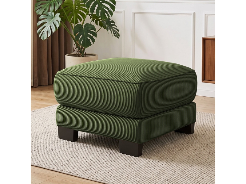  Pouf carré vert en velours côtelé avec pieds, repose-pieds confortable pour salon  - Conforama B