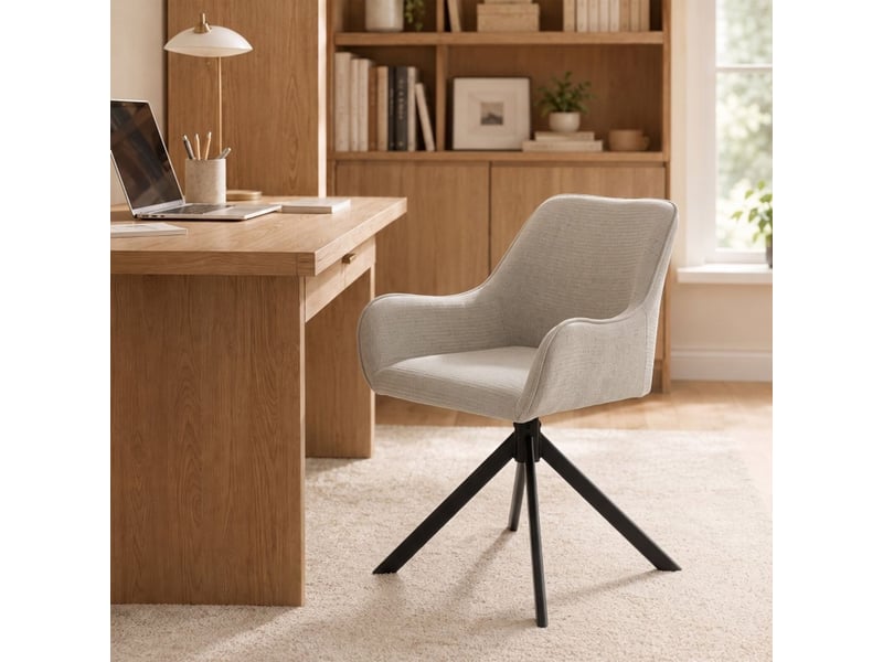  Fauteuil de salle à manger pivotant 2 pièces accoudoirs cadre métal coloris beige  - Conforama B