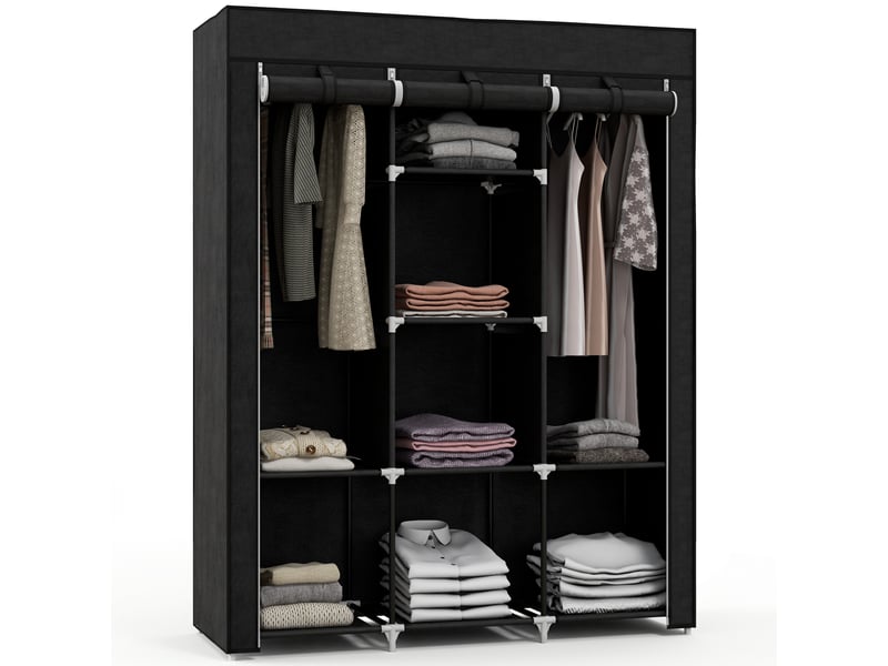 Armoire penderie multi-rangement - 8 étagères, 2 barres - non tissé noir  - Conforama A