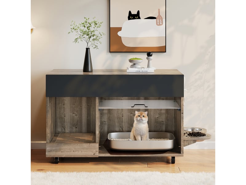  Meuble cache-litière avec rangement, maison de toilette discrète, chêne, 100 x 45.5 x 67 cm, mdf Fay Lum - Conforama B