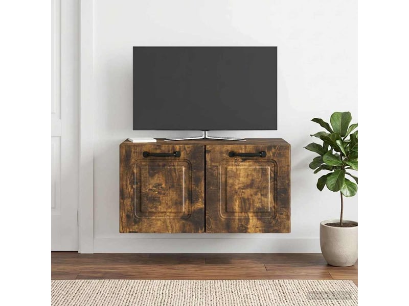 Meuble tv - banc tv - meuble de rangement mural chêne fumé 59,5 x 31 x 30 cm bois d'ingénierie - Conforama B