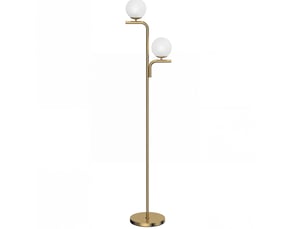 Lampadaire led 33x28x170 cm doré, verre et acier, double tête, 3 températures de couleur, interrupteur au pied