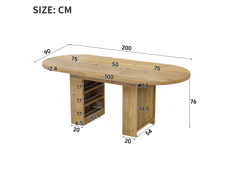  Table de salle à manger extensible pour 6 à 8 personnes avec rangements ouverts, style scandinave en mdf chêne clair  - Conforama C