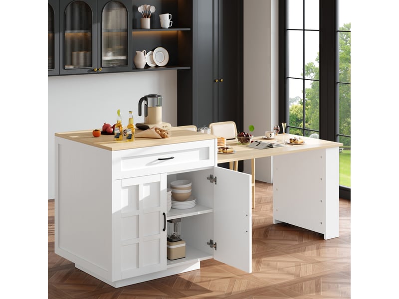 Îlot de cuisine extensible avec rangement 133-202 x 70 x 93,5 cm, blanc mdf - Conforama B