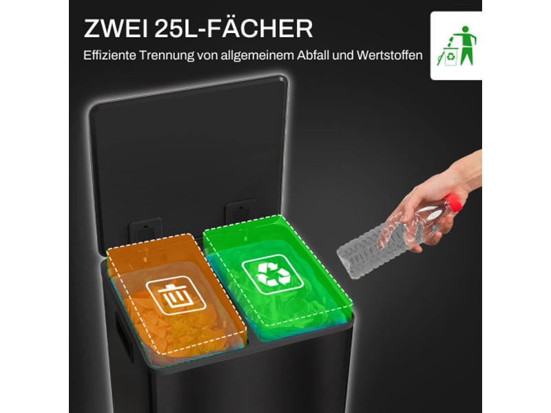  Poubelle à pédale 2x25 l en inox avec couvercle et bacs intérieurs, 47,7x37,5x56 cm  - Conforama E