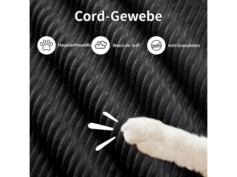  Canapé d'angle 4 places en velours côtelé noir avec méridienne, accoudoirs extra-larges et assise 32d  - Conforama W
