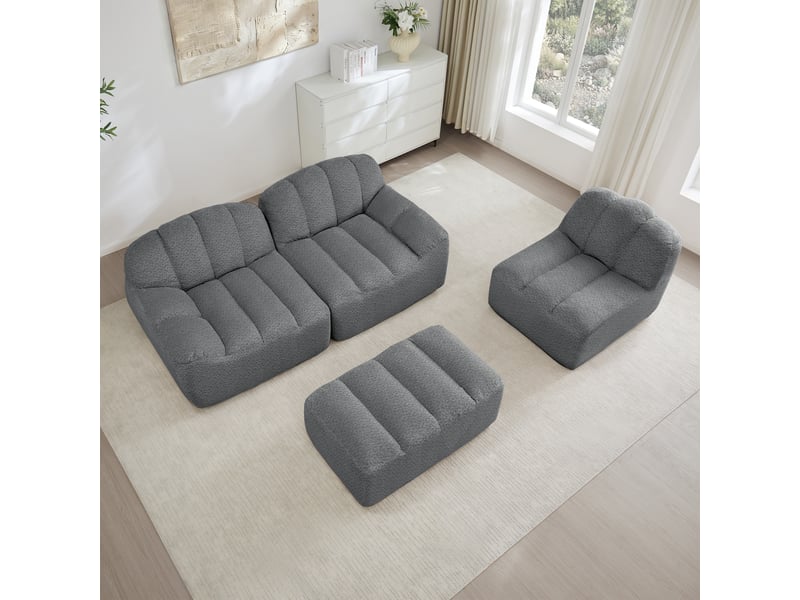 Canapé d’angle coquille 3 places avec pouf gris – 288 x 165 x 79 cm Fay Lum - Conforama D