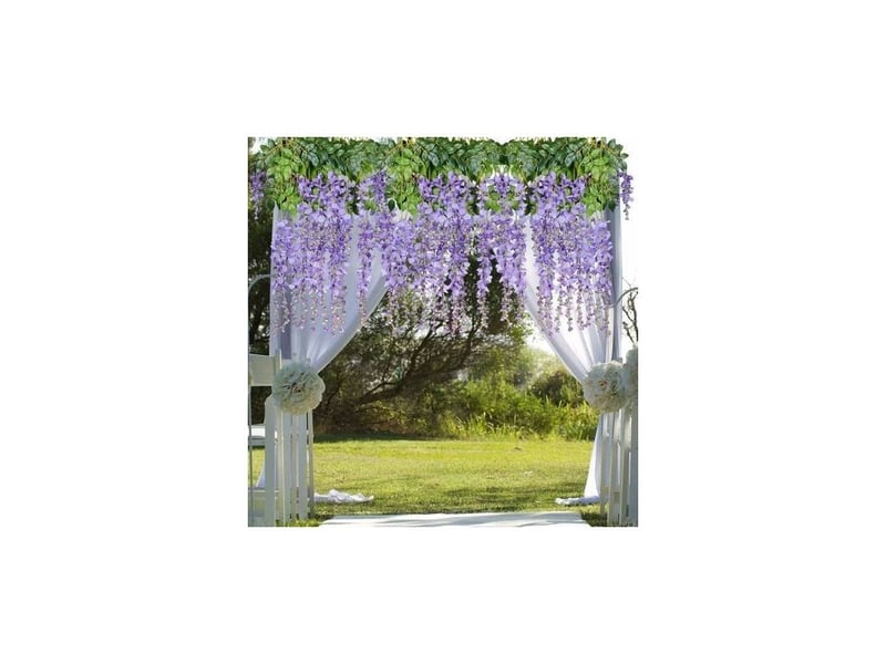  Lot de 12 artificielle fleurs, faux wisteria vigne soie fleur suspendue guirlande pour la maison jardin partie de mariage décor simulation fleur, 115cm (violet)  - Conforama B