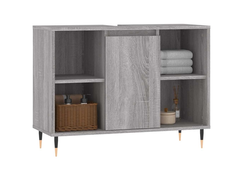  Meuble salle de bain rangement, commode sonoma gris 80x33x60 cm bois d'ingénierie shl9469  - Conforama C