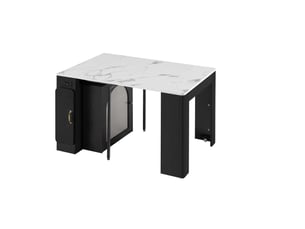 Îlot de cuisine - chariot de cuisine avec table extensible, 3 compartiments et prise électrique, meuble mobile en mdf et verre - blanc + noir - 83×39,6 79,6 119,6 149,6×77 cm