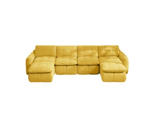 Canapé modulable u 4 places 334x160x68 cm, mousse 32d, 2 poufs, assise spacieuse profonde, revêtement en chenille, jaune