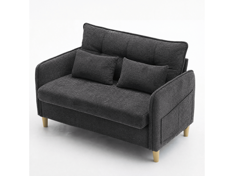  Canapé droit 2 places avec poches latérales et dossier ergonomique  - accoudoirs, chenille gris foncé  - Conforama A
