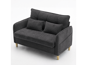 Canapé droit 2 places avec poches latérales et dossier ergonomique - accoudoirs, chenille gris foncé