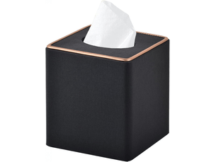 Étui carré en lin pour boîte à mouchoirs - avec base magnétique, pour la maison et le bureau - 1 pièce, 16×14×14cm (noir)