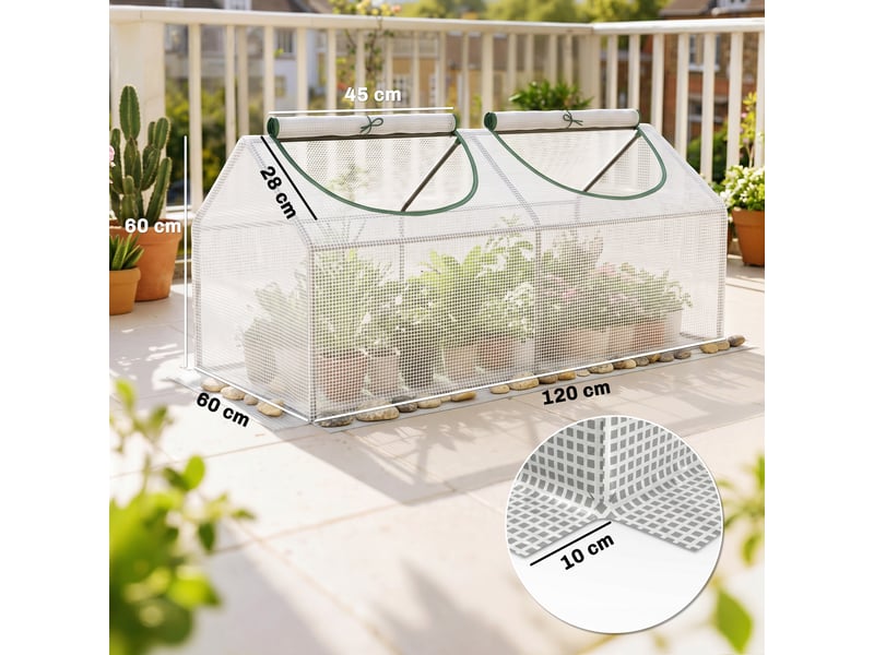  Serre de jardin mini serre 2 fenêtres enroulables couverture en pe haute densité 140 gm² 120 x 60 x 60 cm blanc  - Conforama E