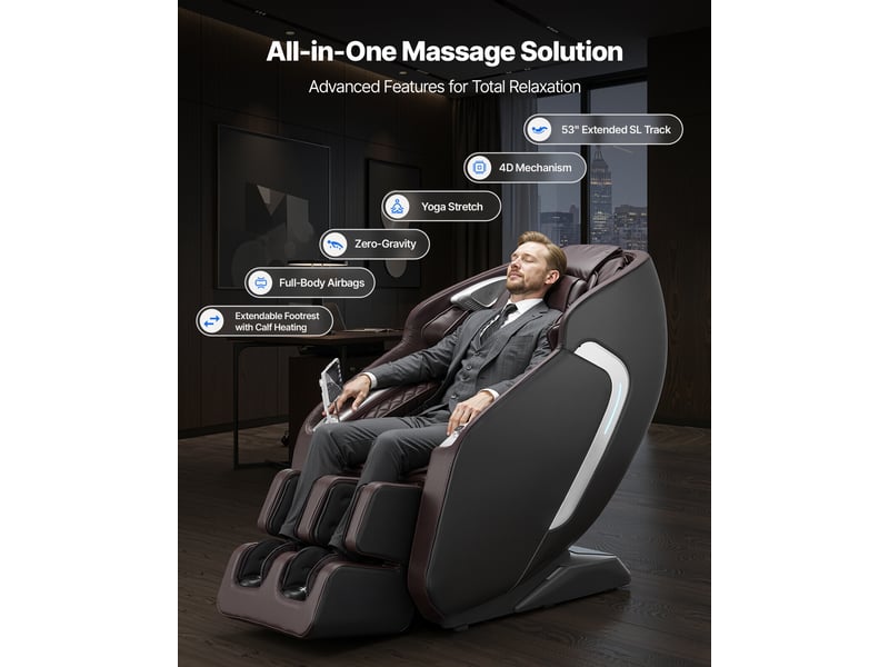  Fauteuil de massage vevor bh-8315, rail sl, massage 4d inclinable, zéro gravité, étirement, chauffage, 36 airbags, écran lcd, commandes vocales ia. HXRT-07 - Conforama B