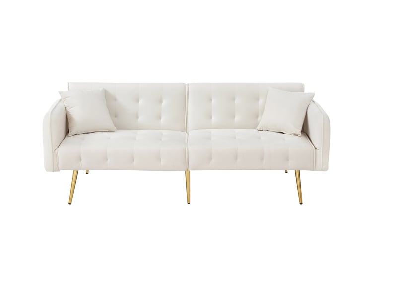 Canapé convertible 2 places, canapé-lit en velours blanc avec dossier et accoudoirs réglables, pieds en métal, 178x82x70 cm - Conforama A