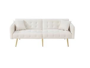 Canapé convertible 2 places, canapé-lit en velours blanc avec dossier et accoudoirs réglables, pieds en métal, 178x82x70 cm