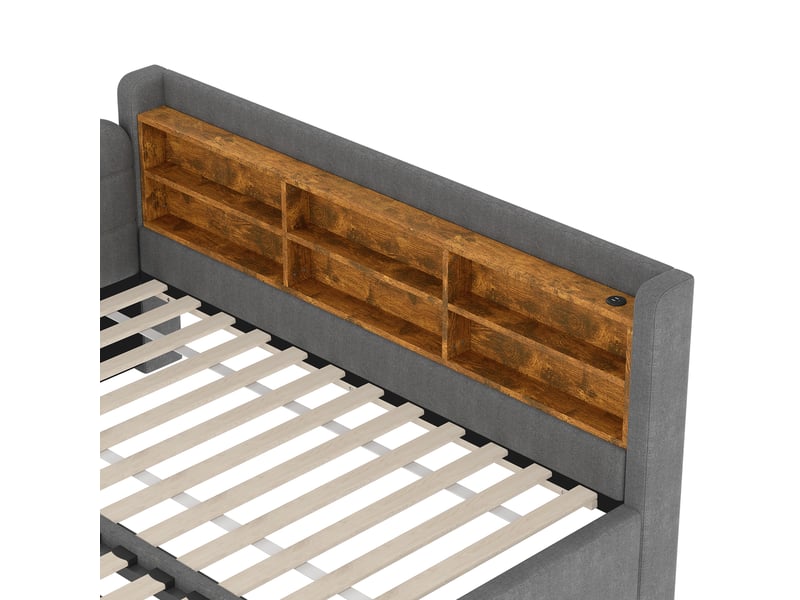  Lit banquette 90x200 extensible 180x200 avec ports usbtype c et rangements - lin gris  - Conforama R