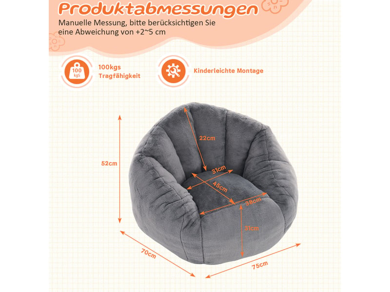  Fauteuil poire enfant 75x70x52 cm forme ergonomique gris clair  - Conforama E