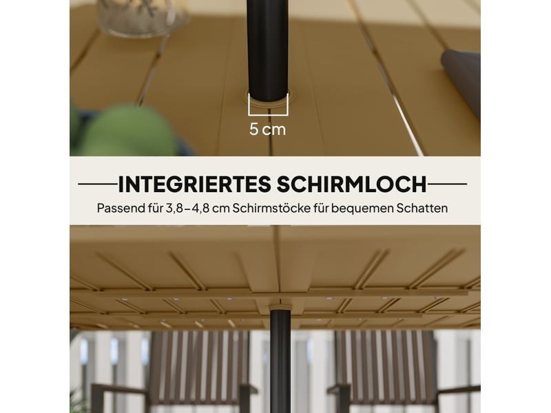 Table de jardin 150x90 cm avec trou pour parasol métal marron - Conforama E