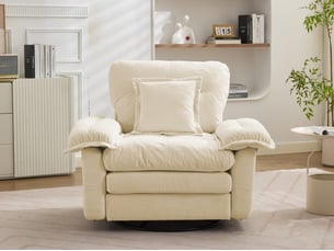 Fauteuil en chenille pivotant à 360°, avec coussins de soutien, pour chambre à coucher et salon, 116 x 84 x 96 cm, beige