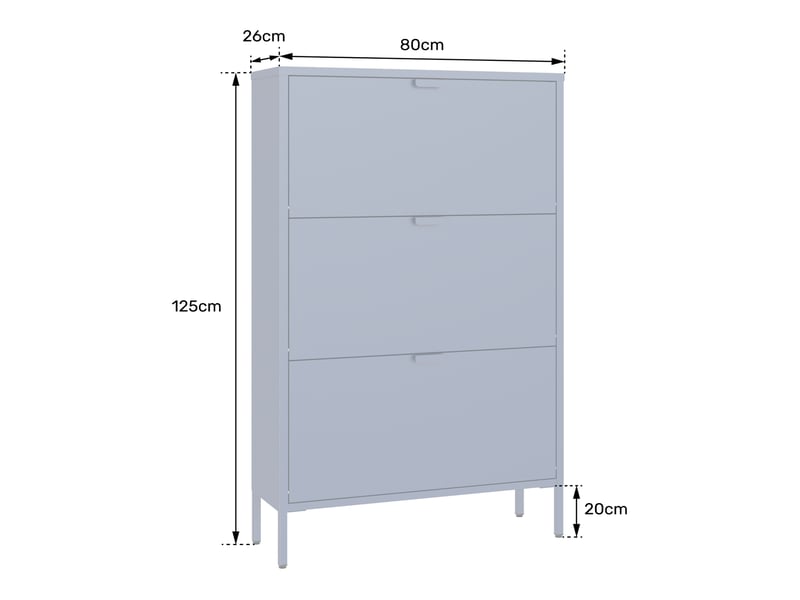 Meuble à chaussures 3 portes en métal bleu gris marion  - Conforama D