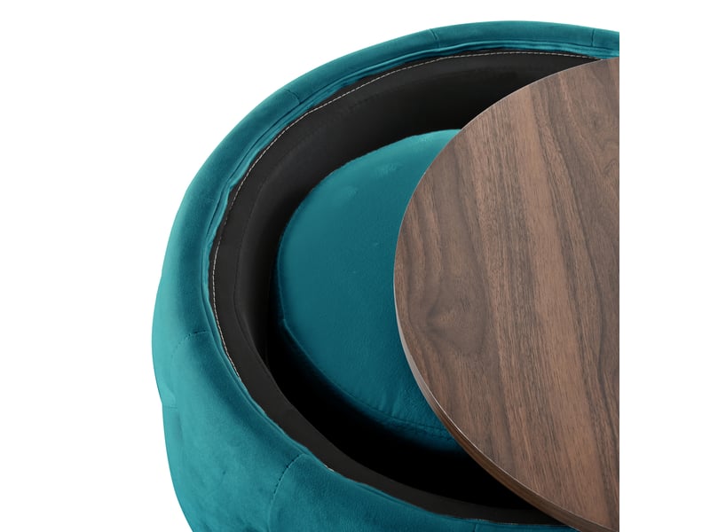  Lot de 2 poufs gigognes 60x38 cm avec rangement en velours bleu  - Conforama D