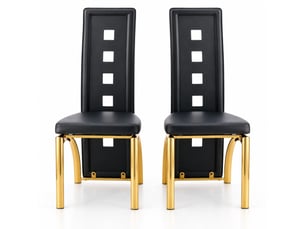 Chaises de salle à manger lot de 2 avec dossier ajouré - pieds métal doré, simili cuir noir