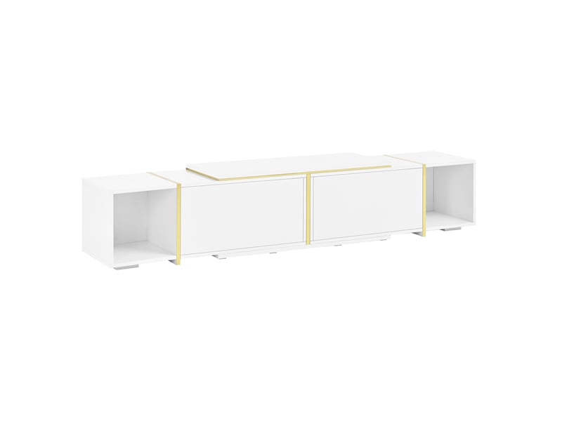  Meuble tv extensible blanc brillant avec bords dorés, longueur ajustable jusqu'à 275 cm  - Conforama W