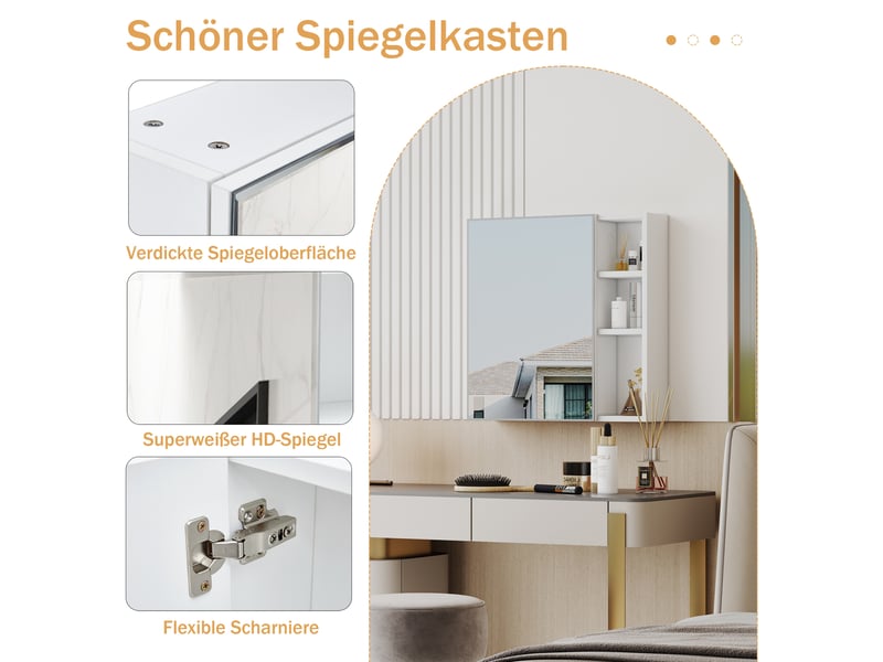  Armoire murale avec miroir 55x13x56 cm, rangement compartimenté, salle de bain, dressing, en mdf et verre, blanc  - Conforama E