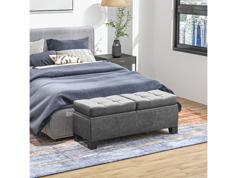  Banc rangement capitonné lin, coffre rembourré, max 180 kg, entréechambresalon, 116x41x47 cm, gris.  - Conforama C