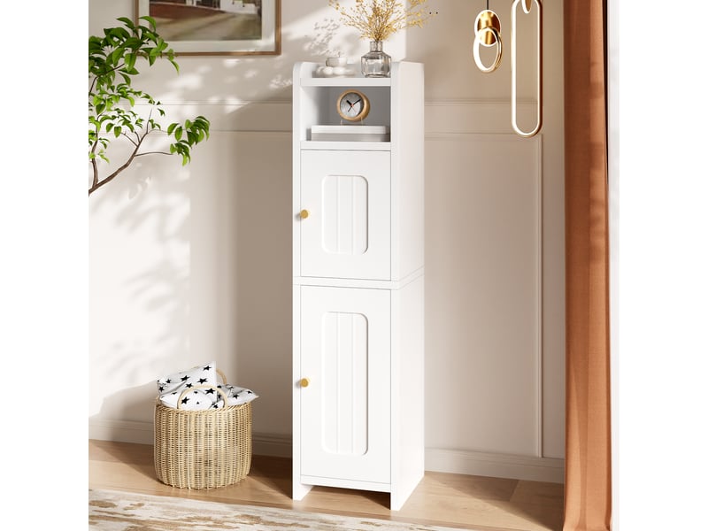 Armoire blanche 80 cm, rangement étroit polyvalent, étagère réglable, poignées métal, anti-basculement, chambre salon - Conforama B