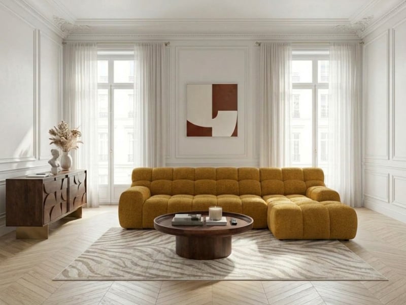 Bobochic canapé d'angle convertible avance-recule électrique andre tissu texturé jaune angle droit ANDRE - Conforama B