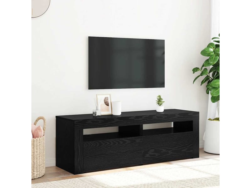  Meuble tv - banc tv - meuble de rangement avec éclairage led en chêne noir 120 x 35 x 40 cm bois d'ingénierie  - Conforama B