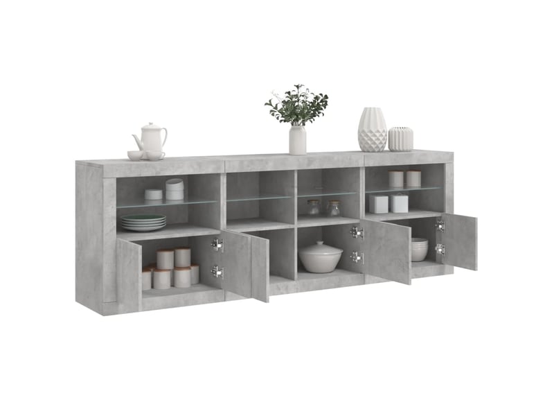  Buffet - bahut - meuble de rangement avec lumières led gris béton 202x37x67 cm  - Conforama B