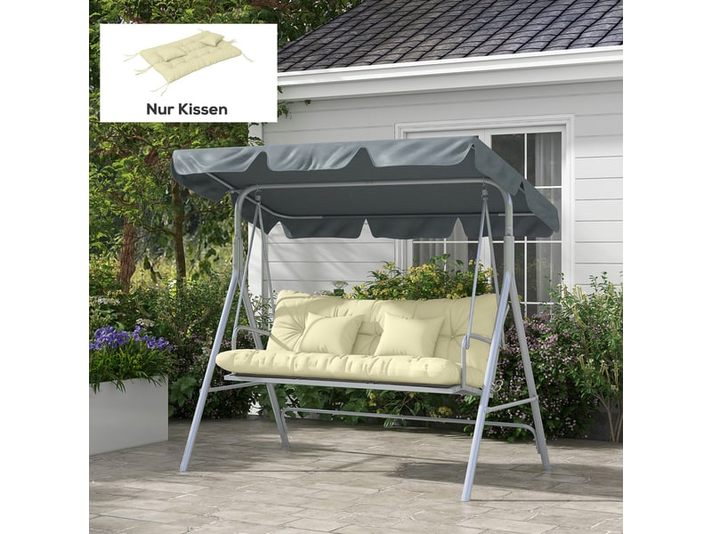  Lot de 4 coussins d'assise, 150 x 50 cm, coussins de chaise déperlants avec attaches, 10 cm d'épaisseur, blanc crème  - Conforama C