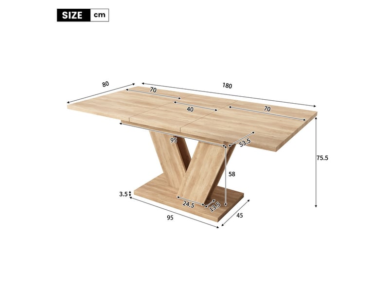 Ensemble table et chaises, table extensible 140/180x80cm chêne, pieds v + 6 chaises pliantes boislin beige - Conforama C