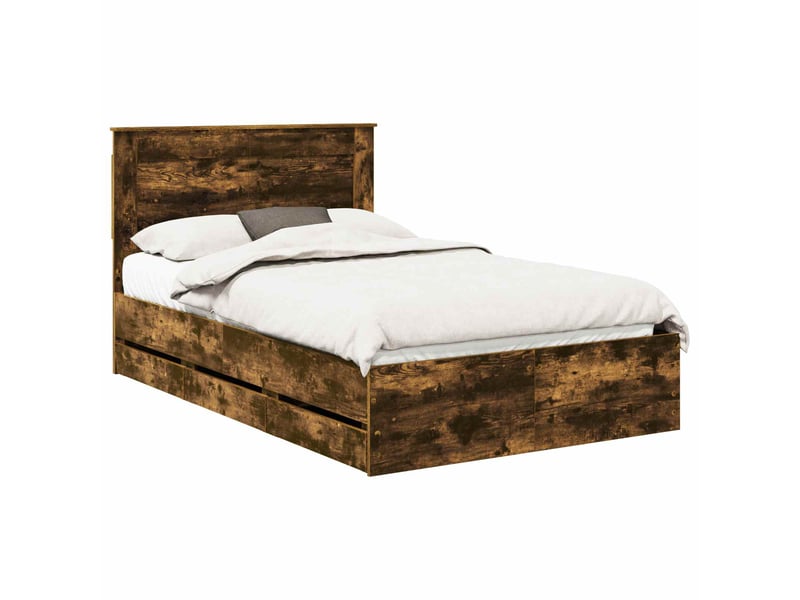 Lit double- lit adulte - cadre de lit chêne fumé 135 x 190 cm bois ingénierie - Conforama A