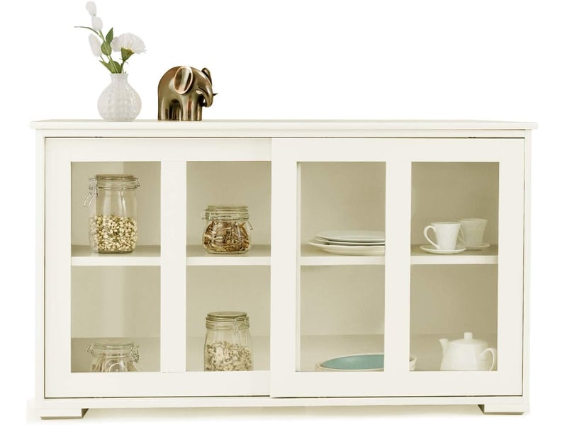 Costway buffet commode bas avec 2 etagères, tablette hauteur réglable, 106,5 x 33 x 62,5 cm, beige (porte verre)  - Conforama B
